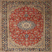 Square Traditional Saffron Red Medallion Rug, tr1196