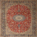 Round Machine Washable Traditional Saffron Red Rug, wshtr1197