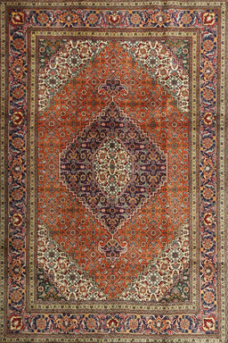 Machine Washable Traditional Saffron Red Rug, wshtr1199