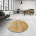 Round Machine Washable Traditional Chrome Gold Yellow Rug in a Office, wshtr119