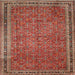 Round Machine Washable Traditional Orange Brown Rug, wshtr11