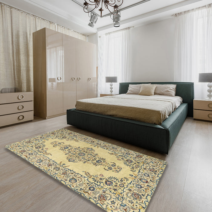 Traditional Dark Green Medallion Rug in a Bedroom, tr1200