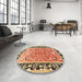 Round Machine Washable Traditional Fire Brick Red Rug in a Office, wshtr1204