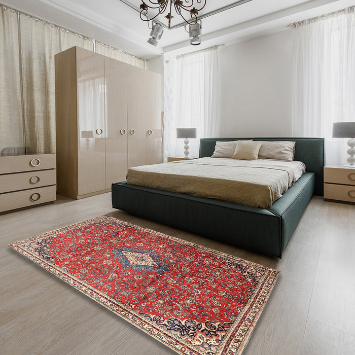 Traditional Camel Brown Persian Rug in a Bedroom, tr1207