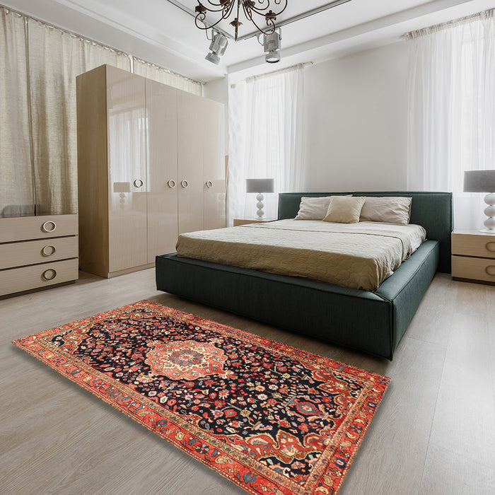 Traditional Saffron Red Medallion Rug in a Bedroom, tr1211