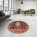 Round Traditional Saffron Red Medallion Rug in a Office, tr1211