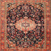 Round Machine Washable Traditional Saffron Red Rug, wshtr1211