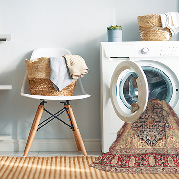 Machine Washable Traditional Brown Red Rug in a Washing Machine, wshtr1213