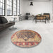 Round Machine Washable Traditional Brown Red Rug in a Office, wshtr1213