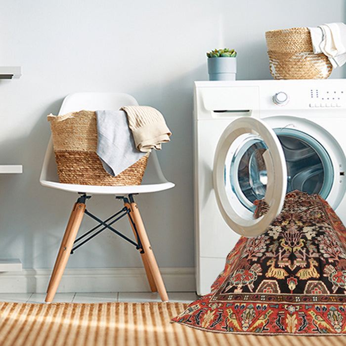 Machine Washable Traditional Saffron Red Rug in a Washing Machine, wshtr1214