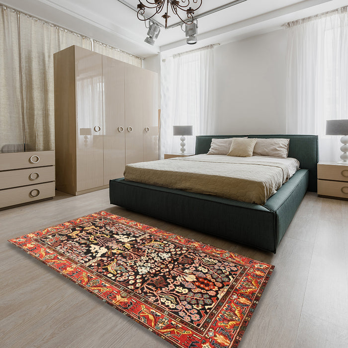 Machine Washable Traditional Saffron Red Rug in a Bedroom, wshtr1214