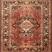 Square Traditional Saffron Red Medallion Rug, tr1216