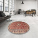 Round Machine Washable Traditional Saffron Red Rug in a Office, wshtr1218