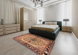 Traditional Dark Sienna Brown Persian Rug in a Bedroom, tr1219