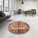 Round Traditional Dark Sienna Brown Persian Rug in a Office, tr1219