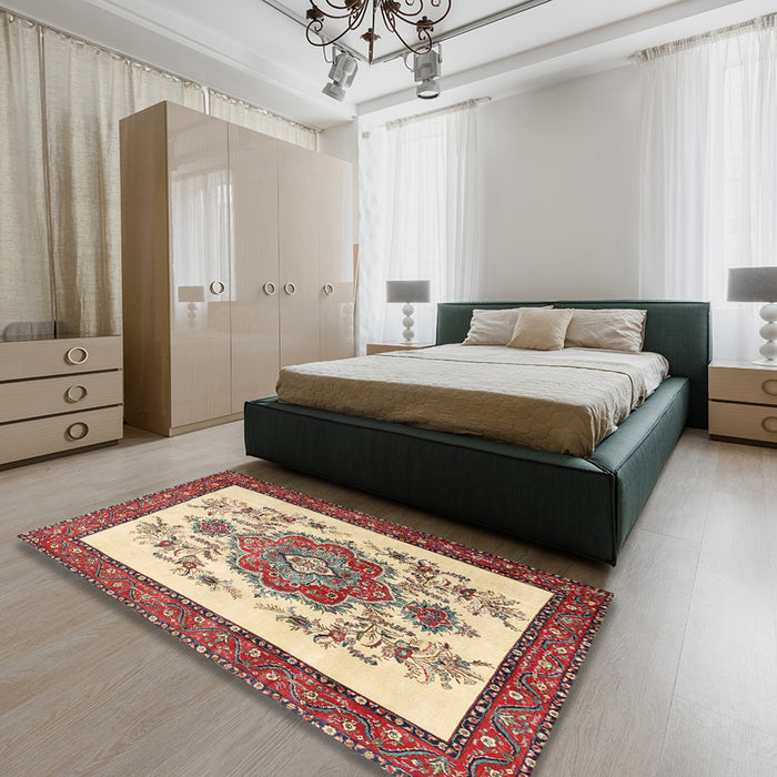 Traditional Brown Gold Persian Rug in a Bedroom, tr1222