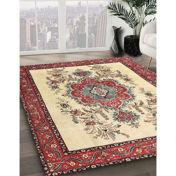 Traditional Brown Gold Persian Rug in Family Room, tr1222