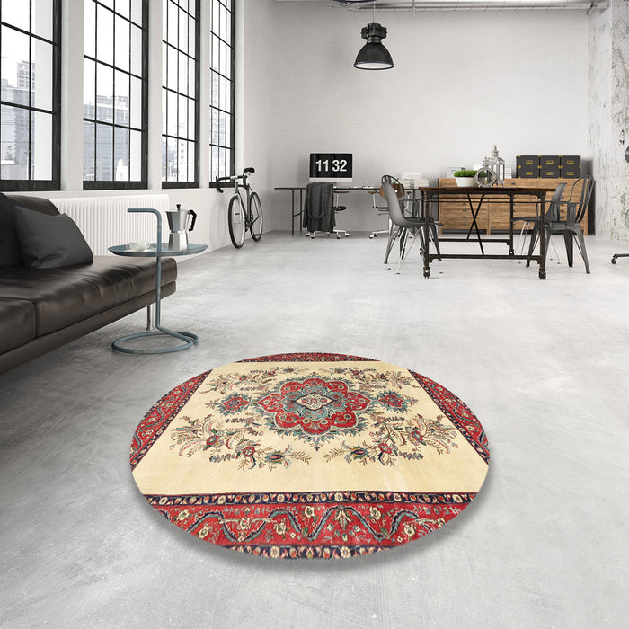 Round Machine Washable Traditional Brown Gold Rug in a Office, wshtr1222