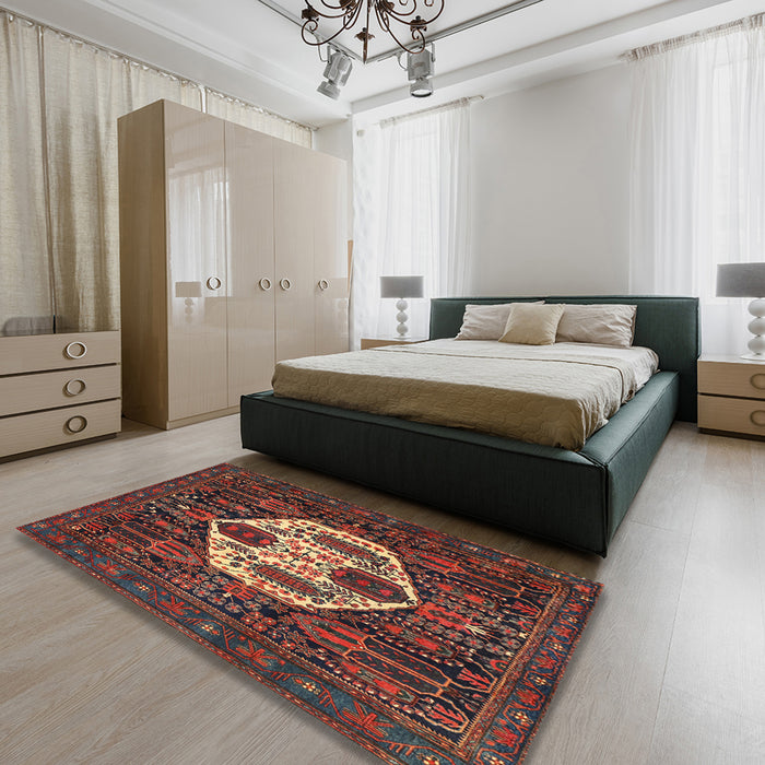 Traditional Brown Medallion Rug in a Bedroom, tr1226