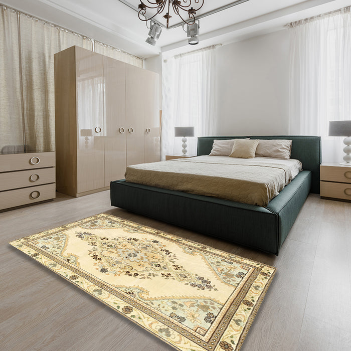 Traditional Sun Yellow Medallion Rug in a Bedroom, tr1227
