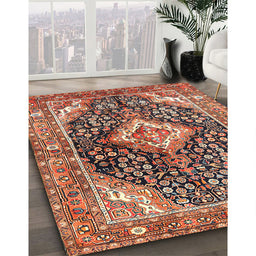 Traditional Saffron Red Medallion Rug in Family Room, tr1229