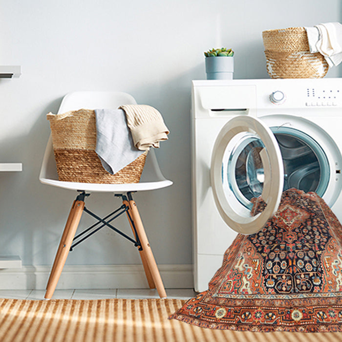 Machine Washable Traditional Saffron Red Rug in a Washing Machine, wshtr1229