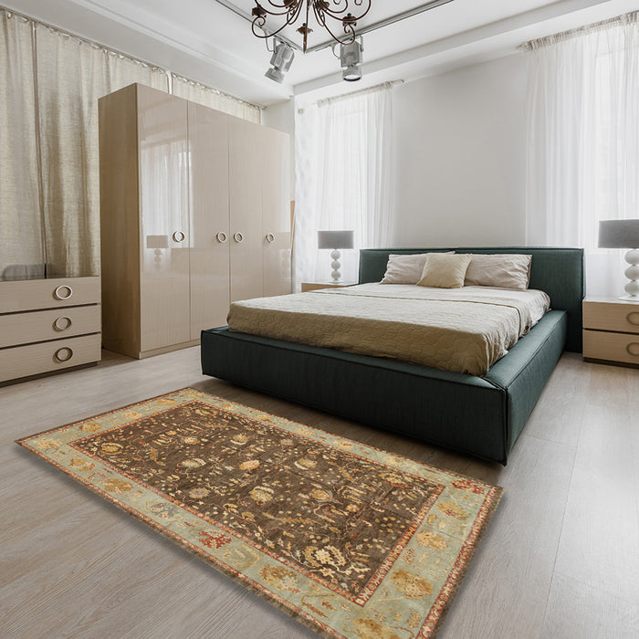 Traditional Saddle Brown Persian Rug in a Bedroom, tr122