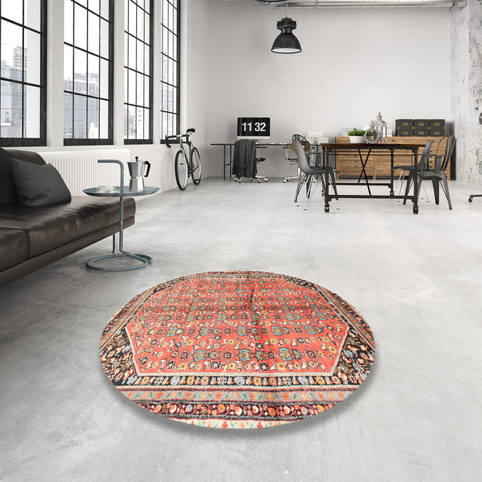 Round Machine Washable Traditional Fire Brick Red Rug in a Office, wshtr1230