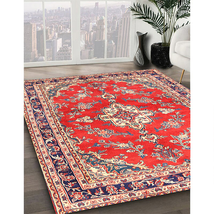 Traditional Light French Beige Brown Medallion Rug in Family Room, tr1231