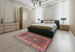 Machine Washable Traditional Brown Red Rug in a Bedroom, wshtr1233