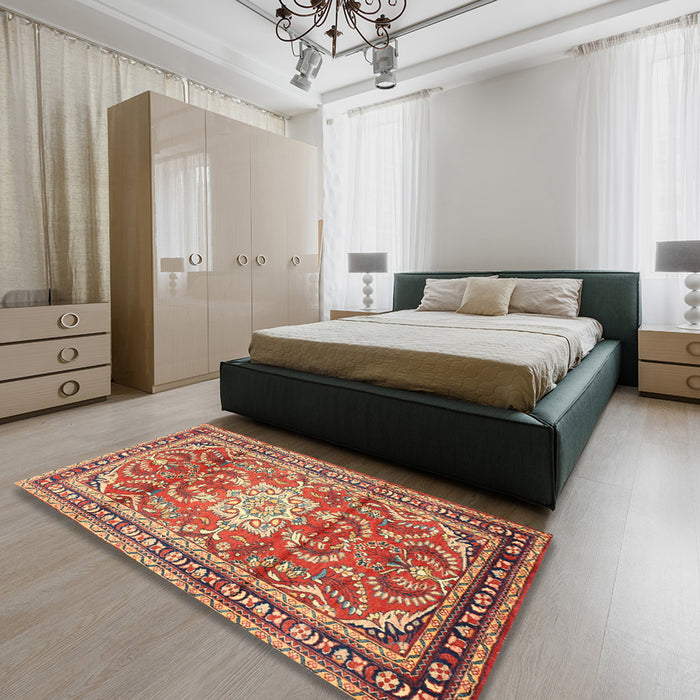 Machine Washable Traditional Sand Brown Rug in a Bedroom, wshtr1234