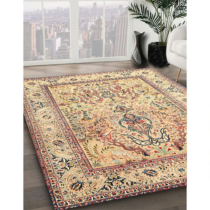 Traditional Brown Gold Persian Rug in Family Room, tr1237