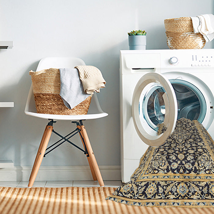 Machine Washable Traditional Brown Gold Rug in a Washing Machine, wshtr1239