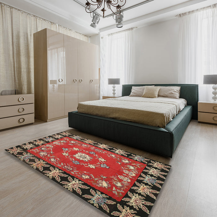 Traditional Dark Almond Brown Persian Rug in a Bedroom, tr123