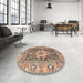 Round Machine Washable Traditional Sepia Brown Rug in a Office, wshtr1241