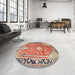 Round Traditional Brown Medallion Rug in a Office, tr1242