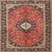 Square Traditional Saffron Red Medallion Rug, tr1243