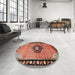 Round Machine Washable Traditional Brown Red Rug in a Office, wshtr1244