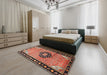 Machine Washable Traditional Brown Red Rug in a Bedroom, wshtr1244