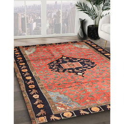 Traditional Brown Red Medallion Rug in Family Room, tr1244