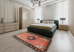 Traditional Brown Red Medallion Rug in a Bedroom, tr1244