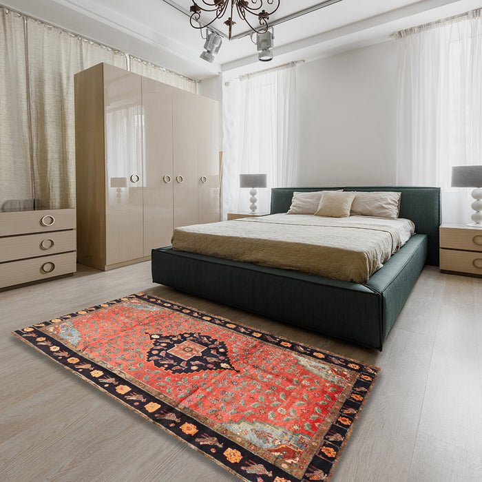 Traditional Brown Red Medallion Rug in a Bedroom, tr1244