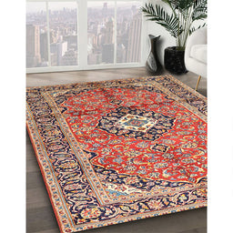 Traditional Brown Red Medallion Rug in Family Room, tr1245