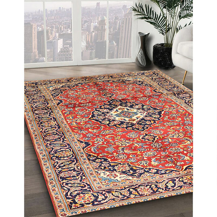 Traditional Brown Red Medallion Rug in Family Room, tr1245