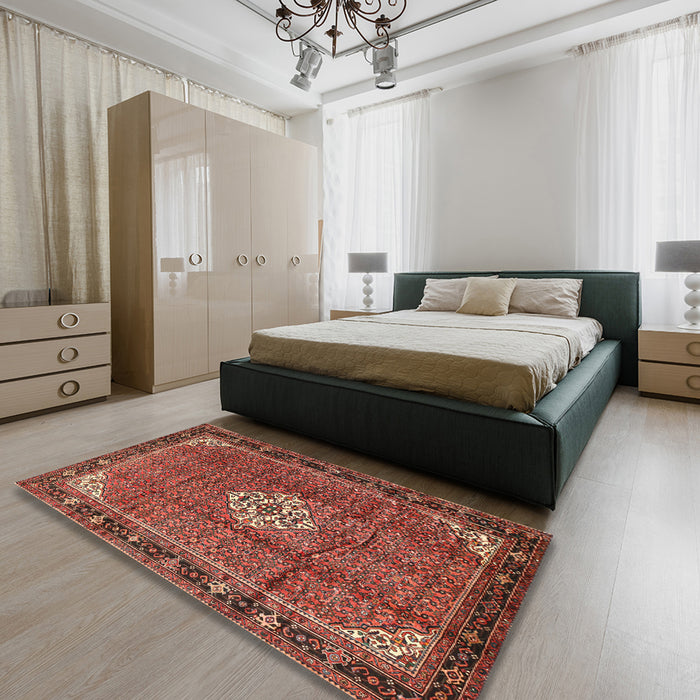 Traditional Rust Pink Persian Rug in a Bedroom, tr1246