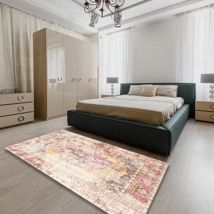 Traditional Beige Persian Rug in a Bedroom, tr1247