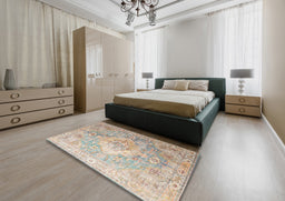 Traditional Camel Brown Medallion Rug in a Bedroom, tr1249
