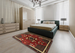 Traditional Reddish Brown Persian Rug in a Bedroom, tr1254