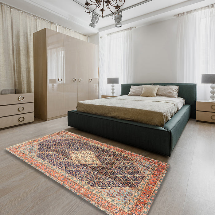 Traditional Chestnut Brown Medallion Rug in a Bedroom, tr1255