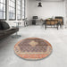 Round Traditional Chestnut Brown Medallion Rug in a Office, tr1255